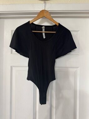 Free People Black Ribbed Scoop Neck Bodysuit